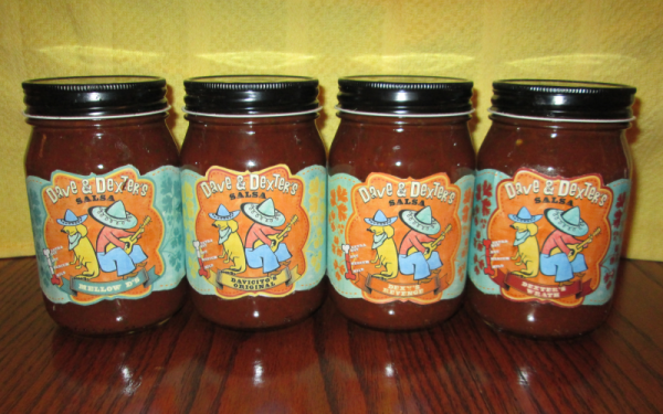 The four flavors of Dave and Dexter's salsa!